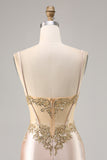 Champagne Espartilho de Cetim Homecoming Vestido com Sequins