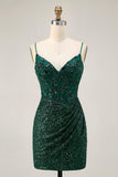 Sparkly Bodycon Verde Escuro Sequins Corset Homecoming Dress