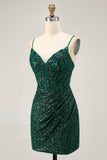 Sparkly Bodycon Verde Escuro Sequins Corset Homecoming Dress