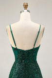 Sparkly Bodycon Verde Escuro Sequins Corset Homecoming Dress