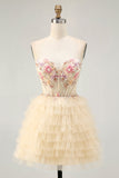Alças de esparguete de damasco Corset A Line Ruffled Homecoming Dress