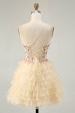 Alças de esparguete de damasco Corset A Line Ruffled Homecoming Dress
