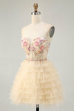 Alças de esparguete de damasco Corset A Line Ruffled Homecoming Dress