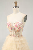 Alças de esparguete de damasco Corset A Line Ruffled Homecoming Dress