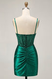 Verde escuro bodycon espartilho sequins cetim homecoming vestido