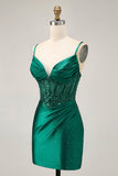 Verde escuro bodycon espartilho sequins cetim homecoming vestido