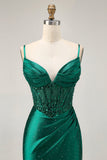 Verde escuro bodycon espartilho sequins cetim homecoming vestido