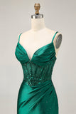 Verde escuro bodycon espartilho sequins cetim homecoming vestido