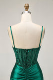 Verde escuro bodycon espartilho sequins cetim homecoming vestido