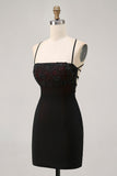 Preto Bodycon Esparguete Correias Vestido Curto Homecoming com Missangas