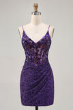 Sparkly Dark Purple Corset Homecoming Vestido com Sequins