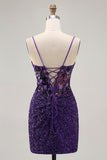 Sparkly Dark Purple Corset Homecoming Vestido com Sequins
