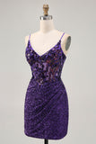 Sparkly Dark Purple Corset Homecoming Vestido com Sequins