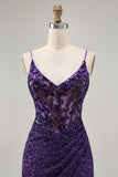 Sparkly Dark Purple Corset Homecoming Vestido com Sequins