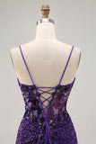 Sparkly Dark Purple Corset Homecoming Vestido com Sequins