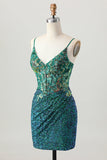 Sparkly Dark Purple Corset Homecoming Vestido com Sequins