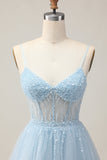 Azul claro Uma linha frisada curto Sequins Homecoming vestido com renda para trás