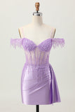 Lilás Sequins Ombro frio frisado espartilho curto Homecoming Dress