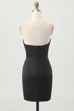 Preto Espartilho sem alças Bodycon frisado Homecoming Dress com fenda