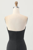 Preto Espartilho sem alças Bodycon frisado Homecoming Dress com fenda
