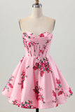 Flor Rosa A-Line Querida Cetim Corset Homecoming Dress