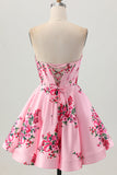 Flor Rosa A-Line Querida Cetim Corset Homecoming Dress