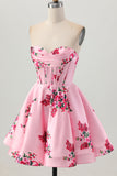 Flor Rosa A-Line Querida Cetim Corset Homecoming Dress