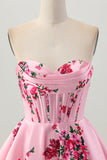 Flor Rosa A-Line Querida Cetim Corset Homecoming Dress