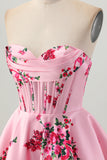 Flor Rosa A-Line Querida Cetim Corset Homecoming Dress