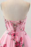 Flor Rosa A-Line Querida Cetim Corset Homecoming Dress
