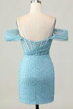 Blue Bodycon Cold Shoulder Corset Vestido Curto Homecoming com Fenda