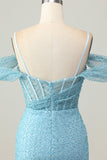 Blue Bodycon Cold Shoulder Corset Vestido Curto Homecoming com Fenda
