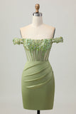 Verde Off The Shoulder Corset Sequins Bodycon Vestido Homecoming