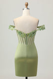 Verde Off The Shoulder Corset Sequins Bodycon Vestido Homecoming