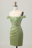 Verde Off The Shoulder Corset Sequins Bodycon Vestido Homecoming