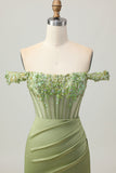 Verde Off The Shoulder Corset Sequins Bodycon Vestido Homecoming