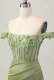 Verde Off The Shoulder Corset Sequins Bodycon Vestido Homecoming