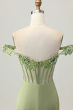 Verde Off The Shoulder Corset Sequins Bodycon Vestido Homecoming