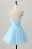 Sky Blue Uma Linha Esparguete Correias Vestido Curto Homecoming