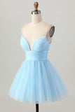 Sky Blue Uma Linha Esparguete Correias Vestido Curto Homecoming