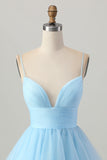 Sky Blue Uma Linha Esparguete Correias Vestido Curto Homecoming