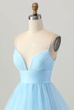 Sky Blue Uma Linha Esparguete Correias Vestido Curto Homecoming
