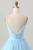 Sky Blue Uma Linha Esparguete Correias Vestido Curto Homecoming