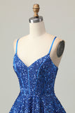 Sequins Azul Escuro Uma Linha Short Corset Homecoming Dress