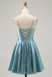 Corset Cetim Cinza Verde A-line Vestido Curto Homecoming