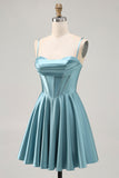 Corset Cetim Cinza Verde A-line Vestido Curto Homecoming
