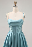 Corset Cetim Cinza Verde A-line Vestido Curto Homecoming