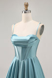 Corset Cetim Cinza Verde A-line Vestido Curto Homecoming