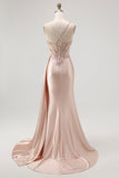 Vestido de Baile Longo com Alças Finas e Apliques em Champanhe