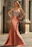 Vestido de baile de finalistas com alças finas com alças finas de espartilha, corde de espartilho, blush de sereia
